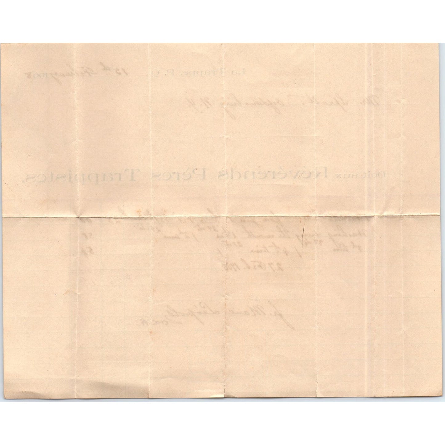 1908 Révérends Pères Trappistes Letterhead Billhead La Trappe P.Q. Quebec AE6-1