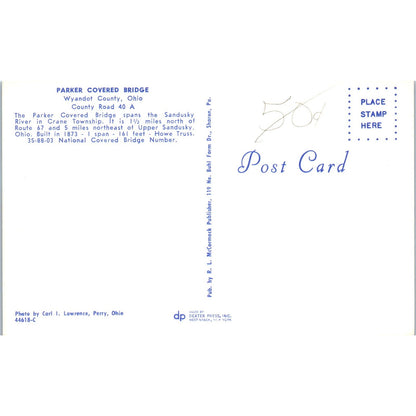 Parker Bridge Wyandot County Ohio Covered Bridge Postcard PC5