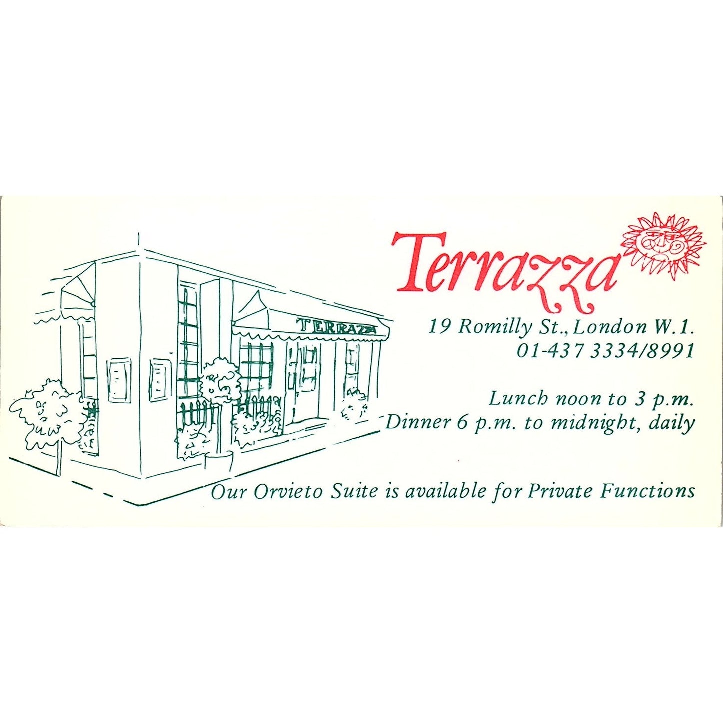 Terrazza Italian Restaurant London Vintage Business Card TH2-B2