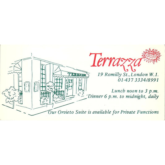 Terrazza Italian Restaurant London Vintage Business Card ML1-6