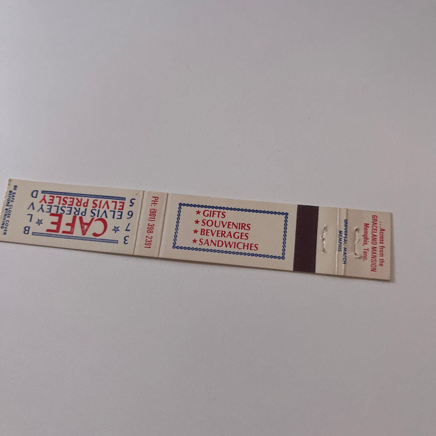 Cafe Elvis Presley Graceland Memphis TN Slim Vintage Matchbook TB6-MB2-9