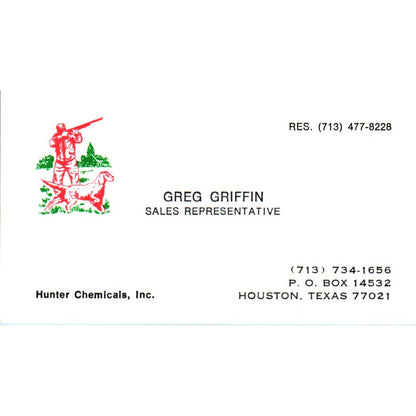 Greg Griffin Hunter Chemicals Inc Houston Vintage Business Card SE3-B10