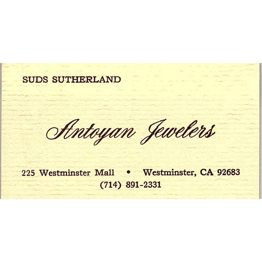 Antoyan Jewelers Suds Sutherland Westminster CA , Vintage Business Card SB4-B2