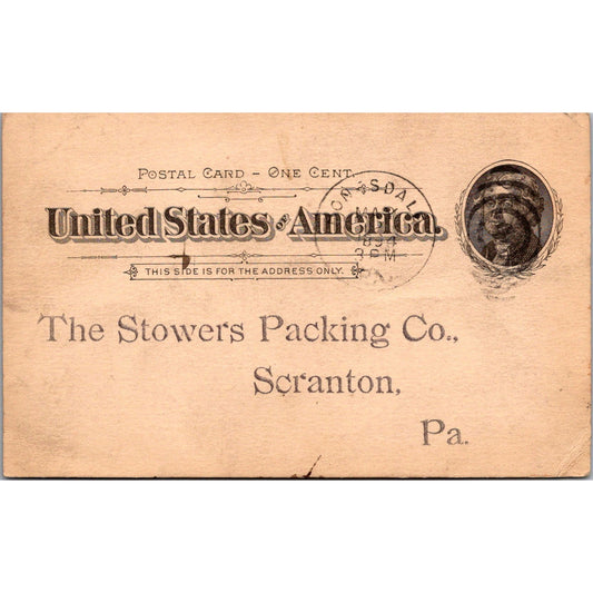 The Stowers Packing Co Scranton PA 1894 Postal Mailing Card PQ1