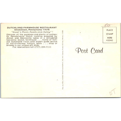 Dutchland Farmhouse Restaurant Interior Smoketown PA Vintage Postcard PD4