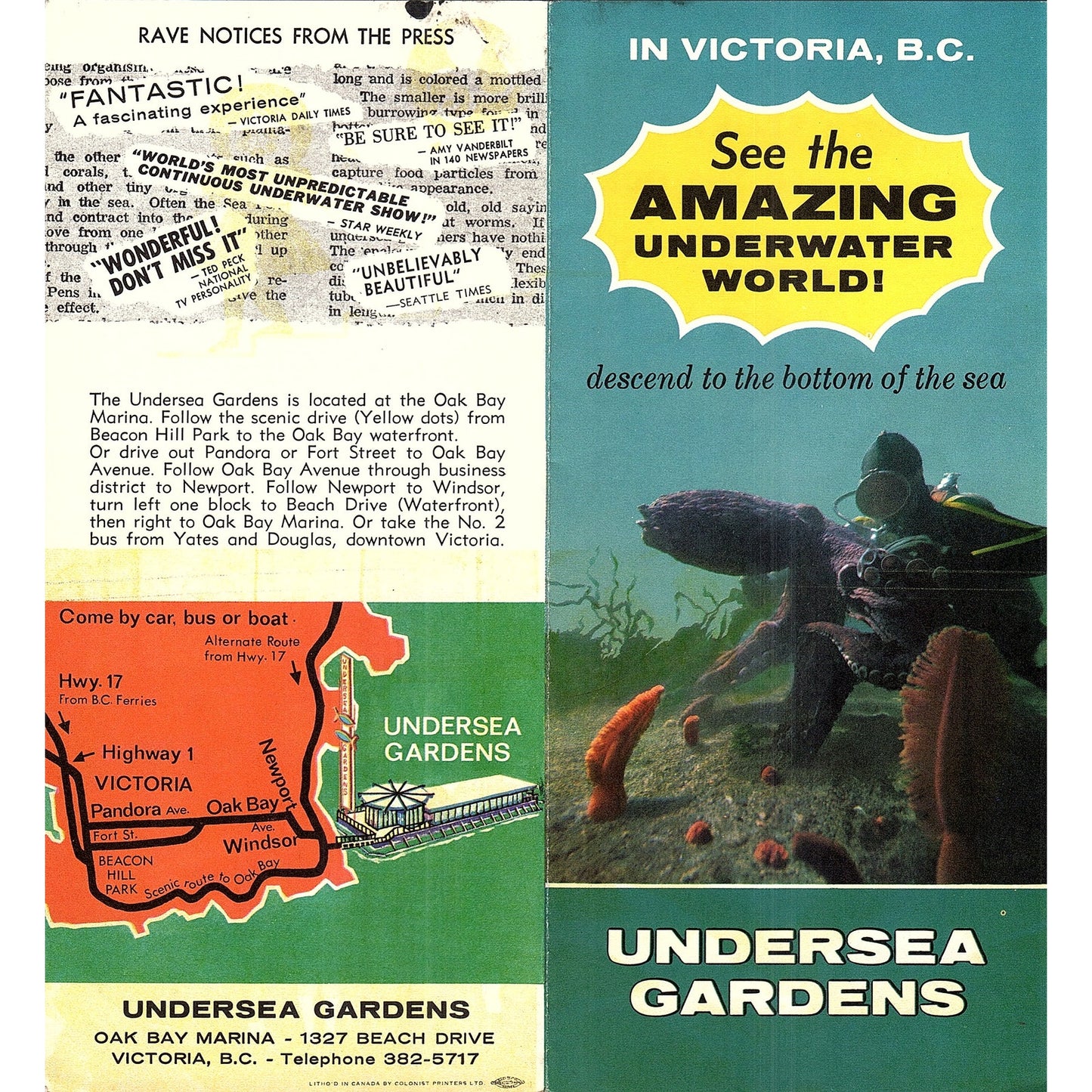 Amazing Undersea Gardens Victoria BC Canada 1960s Travel Brochure TH2-TB4