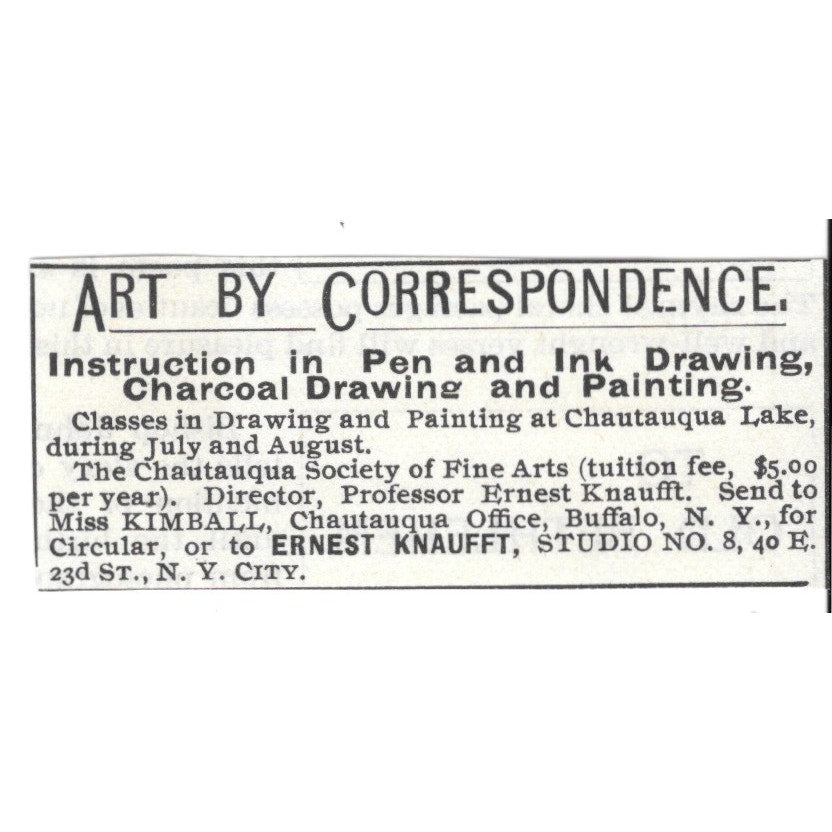 Ernest Knaufft Studio Art by Correspondence New York City 1892 Ad AG2-S21