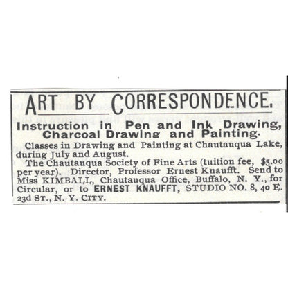 Ernest Knaufft Studio Art by Correspondence New York City 1892 Ad AG2-S21