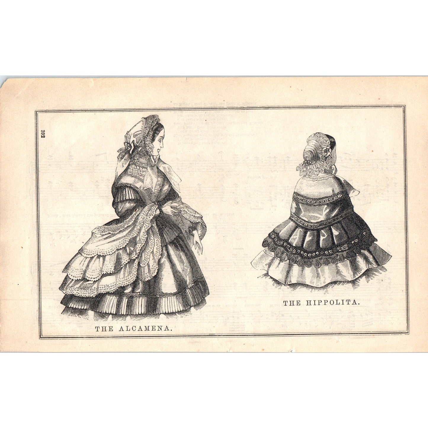 The Alcamena and Hippolita Lady's Fashion Plate 1857 Original Engraving D19-1