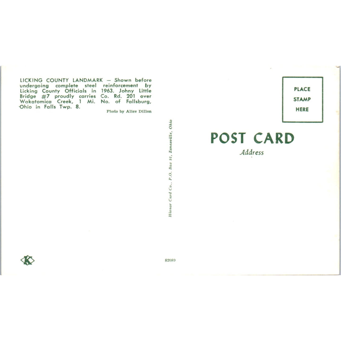 Licking County 7 Johny Little Bridge Fallsburg OH Covered Bridge Postcard PC12