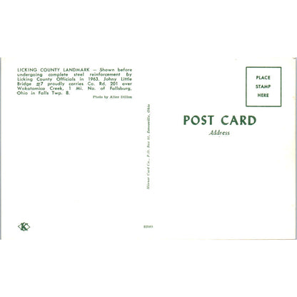 Licking County 7 Johny Little Bridge Fallsburg OH Covered Bridge Postcard PC12