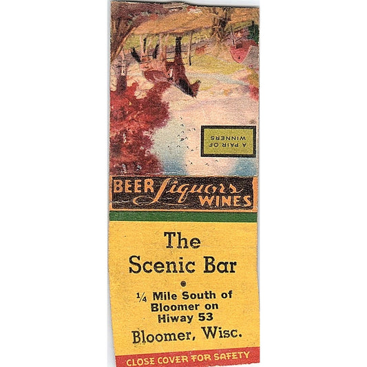 The Scenic Bar Bloomer WI Vintage Matchbook Cover SC7-Y7