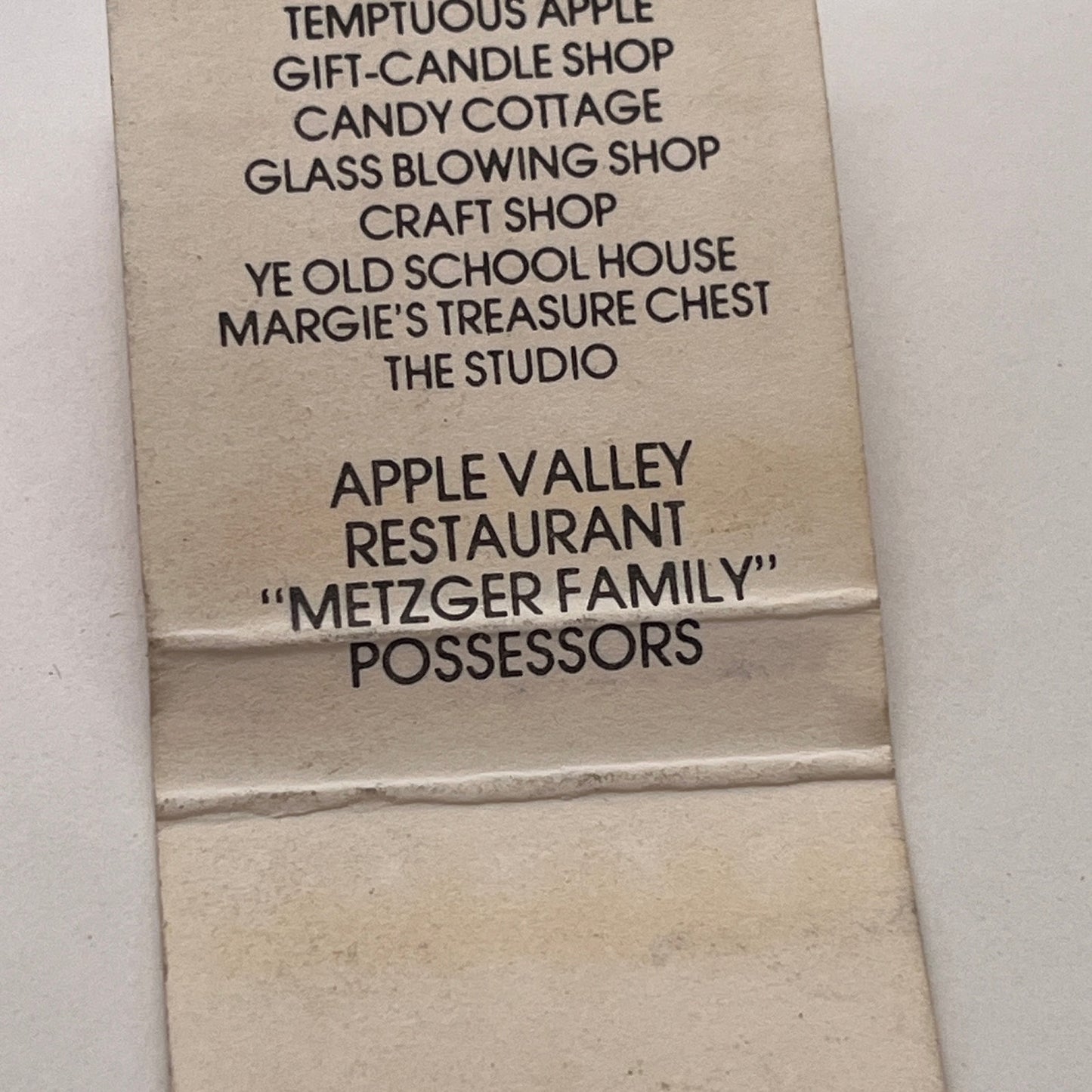 Apple Valley Village Restaurant Milford Metzger Family Matchbook Cover MM3-2