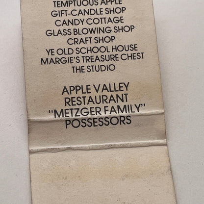 Apple Valley Village Restaurant Milford Metzger Family Matchbook Cover MM3-2