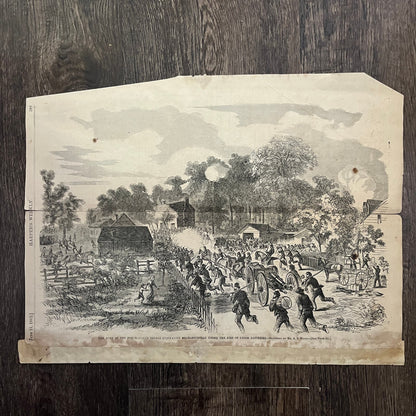 Rebels Evacuating Mechanicsville Original 1863 Civil War Engraving C92