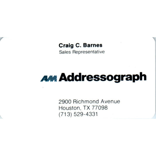 Craig C. Barnes Addressograph Houston TX Vintage Business Card SE3-B2