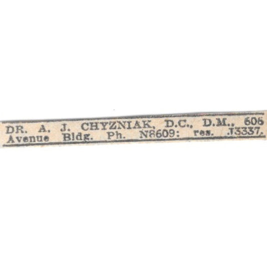 Dr A.J. Chyzniak D.C. 606 Avenue Bldg Winnipeg 1920 Ad AG2-S5