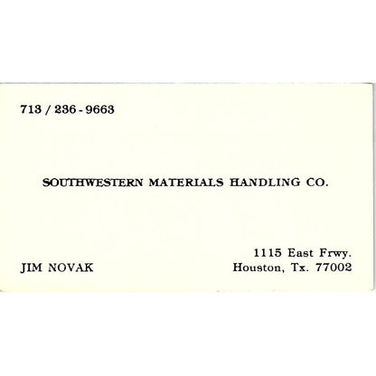 Southwestern Materials Handling Co. Jim Novak Houston TX Business Card SB4-B10
