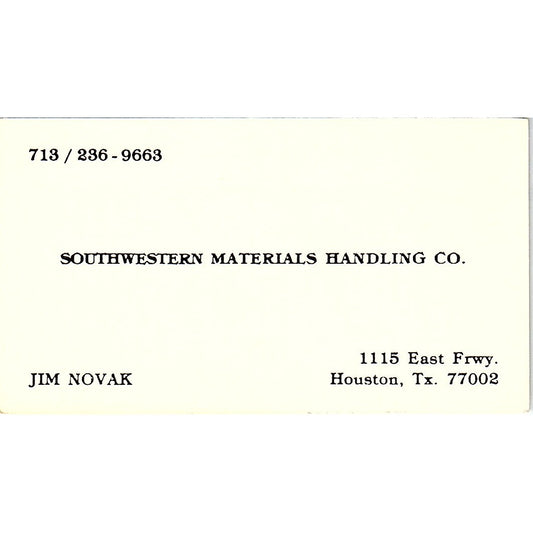 Southwestern Materials Handling Co. Jim Novak Houston TX Business Card SB4-B10