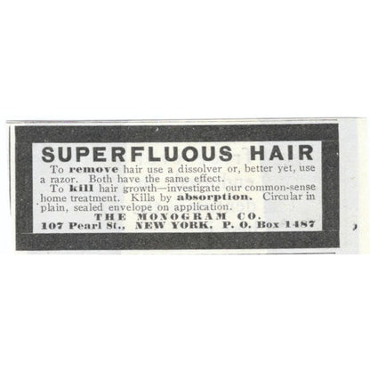 Superfluous Hair Removal The Monogram Co NY c1905 Original Advertisement AE7-SA1