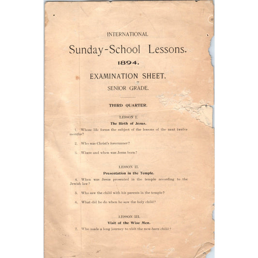 1894 International Sunday-School Lessons Examination Sheet D21