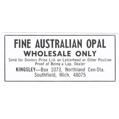 Kingsley Fine Australian Opal Southfield Michigan 1972 Ad AF8-S6