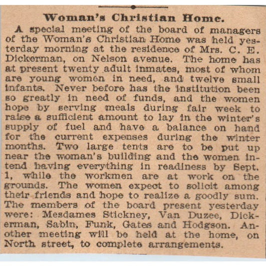 Woman's Christian Home C.E. Dickerman Nelson Ave St. Paul 1898 Newspaper AF2-Q4