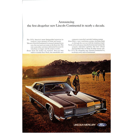 1970 Lincoln Continental Automobile Car - Vintage Magazine Ad D20