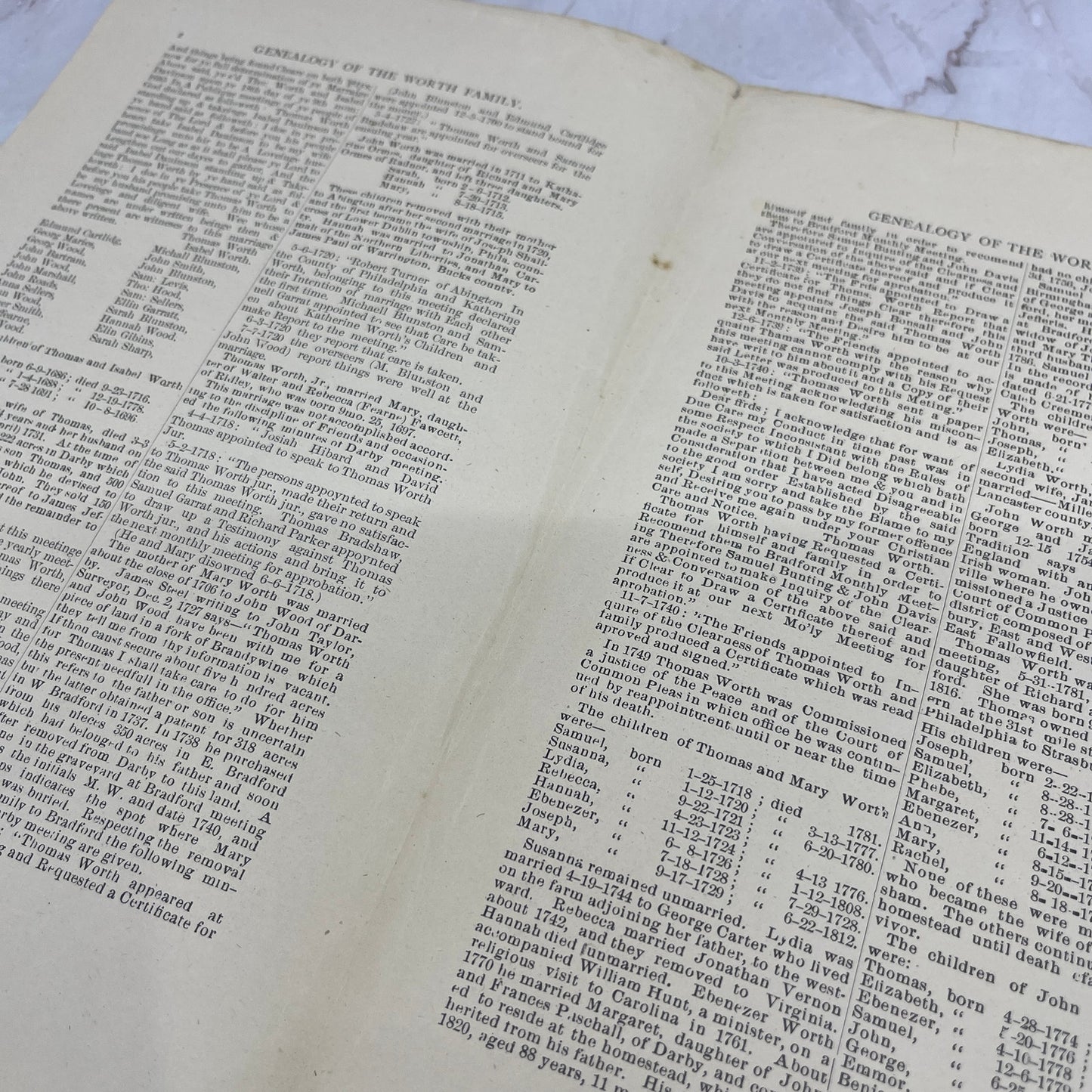 1879 Genealogy of the Worth Family Leaflet - Thomas Worth Delaware County PA D22