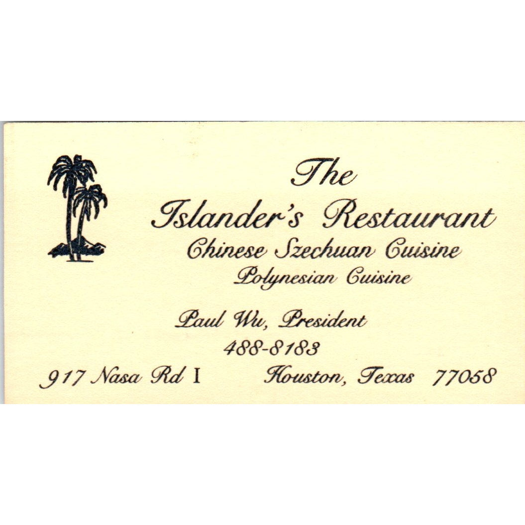 The Islander's Restaurant Chinese Cuisine Houston Vintage Business Card SE3-B6