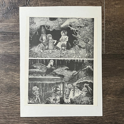Vintage Children of the Forest by Elsa Beskow Black and White 6x7 Art Print V2