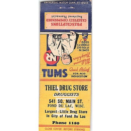 Thiel Drug Store Fond Du Lac WI Vintage Matchbook Cover SF3-Y3