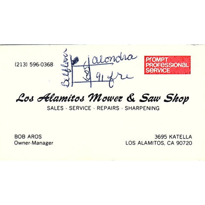 Los Alamitos Mower & Saw Shop Bob Aros Los Alamitos CA Business Card SSB4-B13
