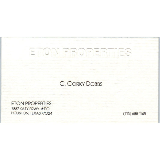 Eton Properties C. Corky Dobbs Houston TX Vintage Business Card SD8-B18