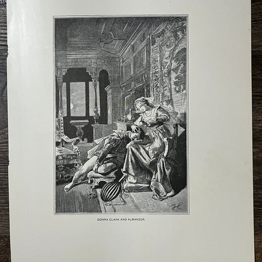 Donna Clara and Almanzor Briton Riviere Antique Engraving 9x12 V10