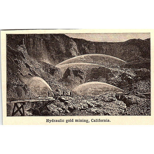 Hydraulic Gold Mining in California 3x4" 1901 Engraving AF6-M13