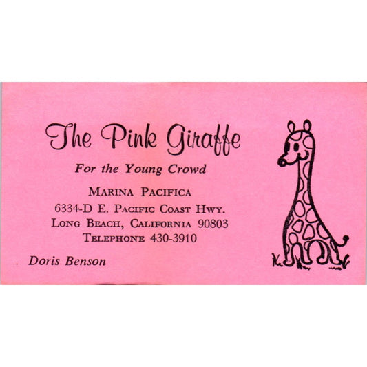 Doris Benson The Pink Giraffe Marina Pacifica Long Beach Business Card SE3-B7