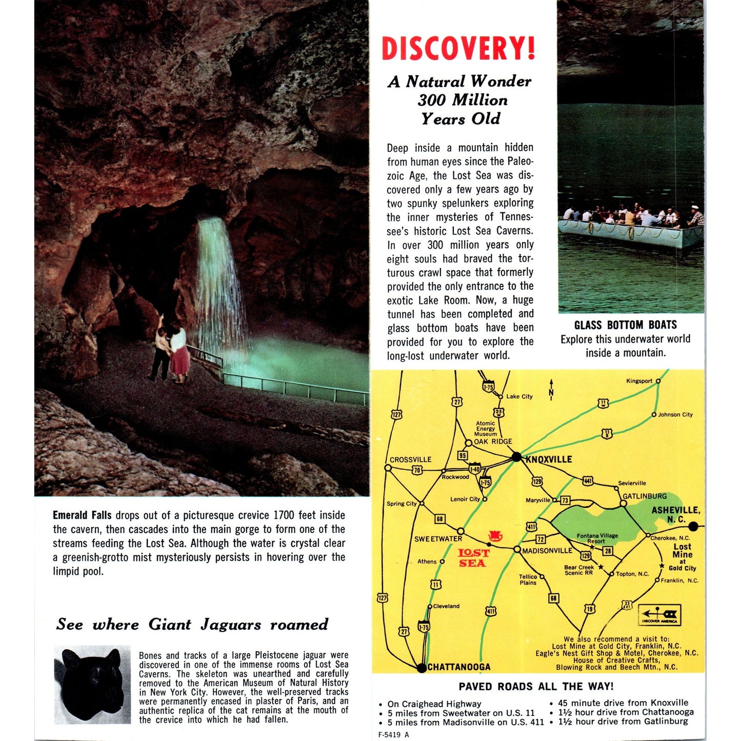 1980s Tennessee's Lost Sea Glass Bottom Boats Underground Lake Brochure TF4-BC