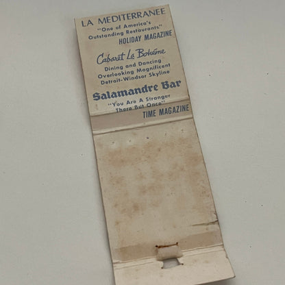 Hotel Pontchartrain Salamandre Bar Detroit MI Vintage Matchbook MB59-1