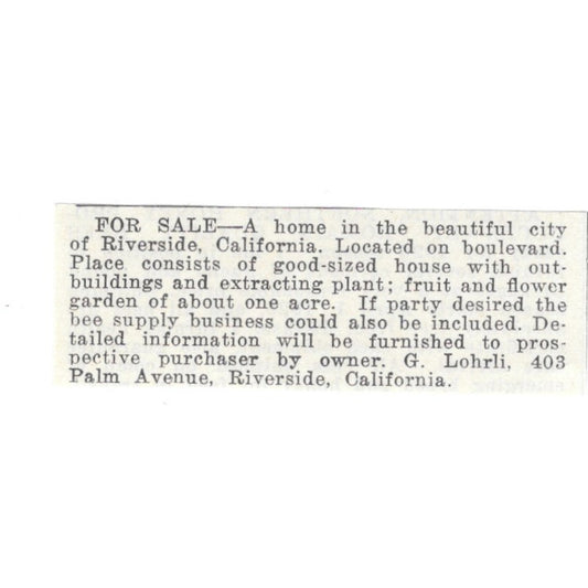 G. Lohrli California Home 403 Palm Avenue Riverside CA 1926 Ad AG3-S22