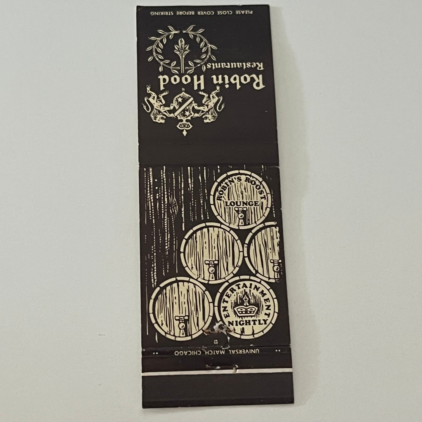 Robin Hood Restaurants Michigan City Mattoon Duluth Matchbook Cover TB6-MB2-4