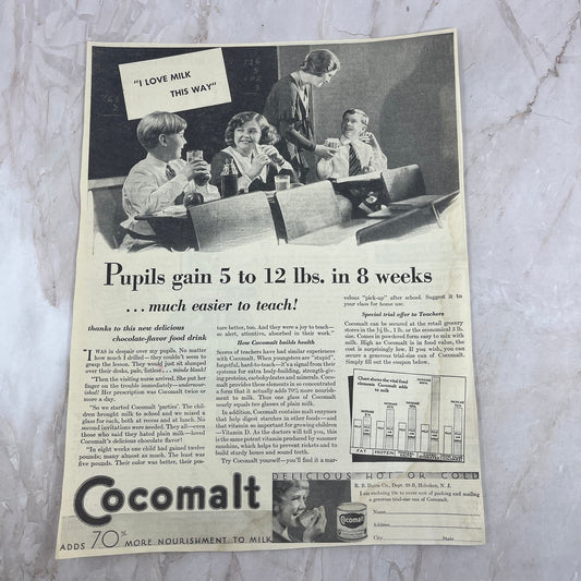 Cocomalt Nourishment for Milk 9x12 Vintage Magazine Advertisement FL6-6