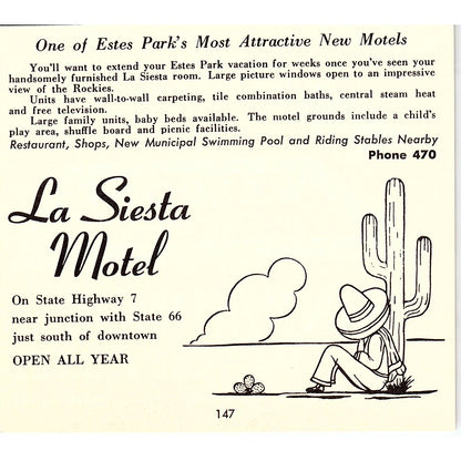 La Siesta Motel Estes Park CO 1958 Ad AG1-H4