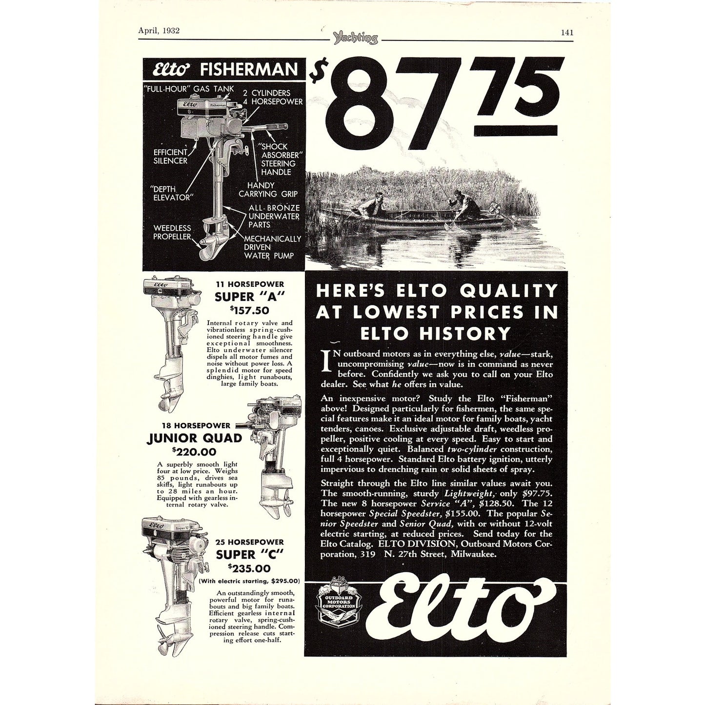 Bakelite Marine Finishes, Elto Outboard Motors Milwaukee 1932 Ad V1-4