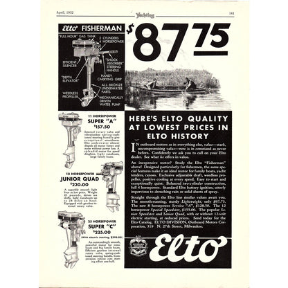 Bakelite Marine Finishes, Elto Outboard Motors Milwaukee 1932 Ad V1-4