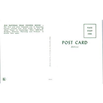 Old National Road Wills Creek Cambridge OH Covered Bridge Postcard PB10