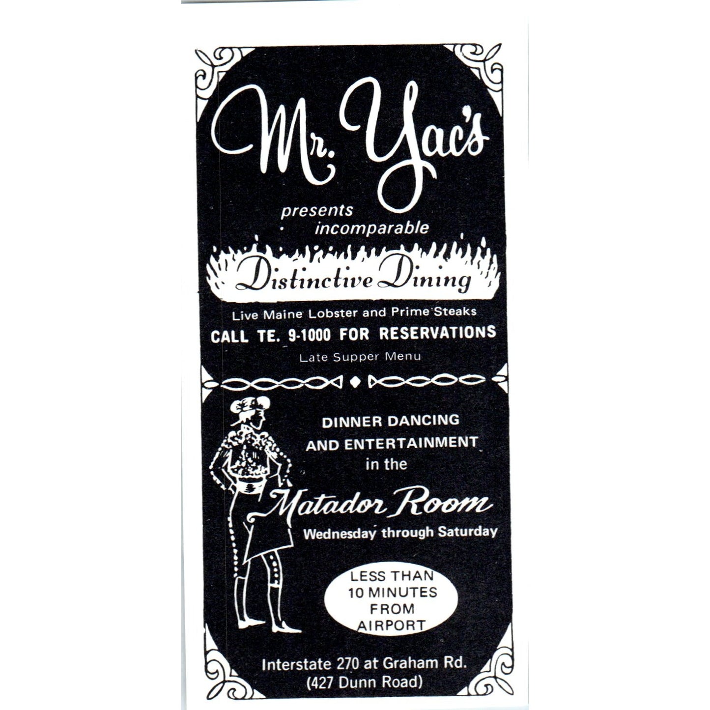 Mr. Yac's Distinctive Dining Matador Room St. Louis 1971 Magazine Ad AD8-H4