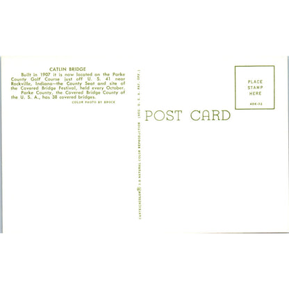 Catlin Bridge Rockville Indiana Vintage Covered Bridge Postcard PD6