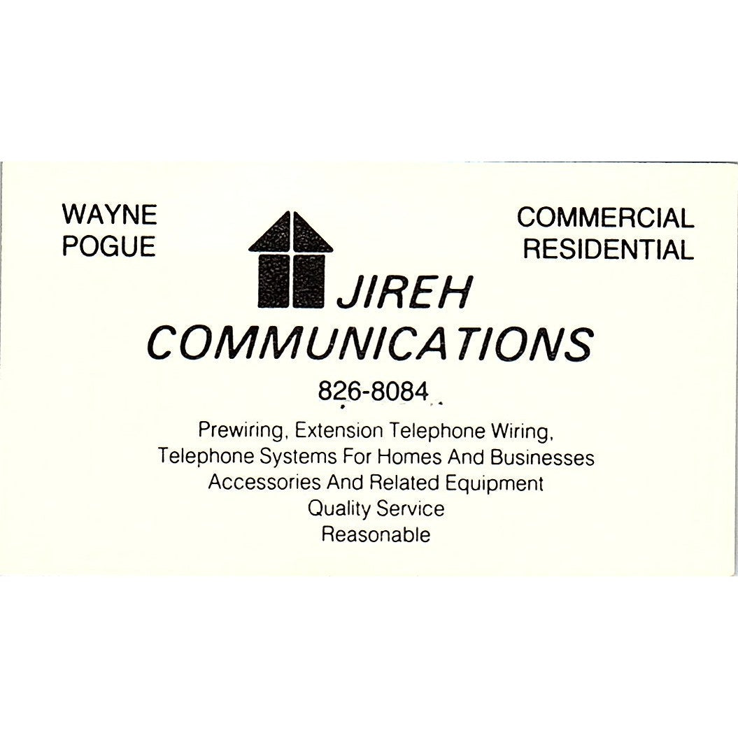 Jireh Communications Wayne Pogue Vintage Business Card SE3-B16
