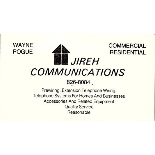 Jireh Communications Wayne Pogue Vintage Business Card SE3-B16